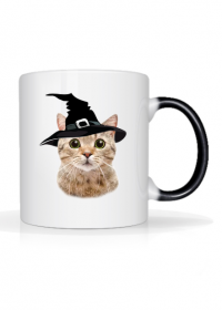 Magiczny Kubek Kot Halloween w kapeluszu