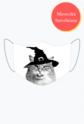 maseczka na twarz Kot Halloween w kapeluszu