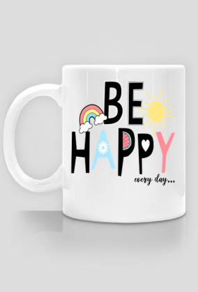 bialy kubek "be happy"