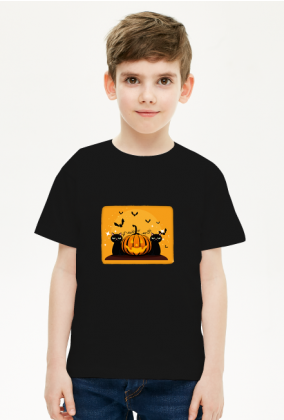 Chłopiec- Halloween cats, czarne koty z dynią