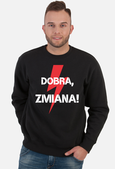 Bluza męska z napisem "Dobra, zmiana!" - piorun czarna