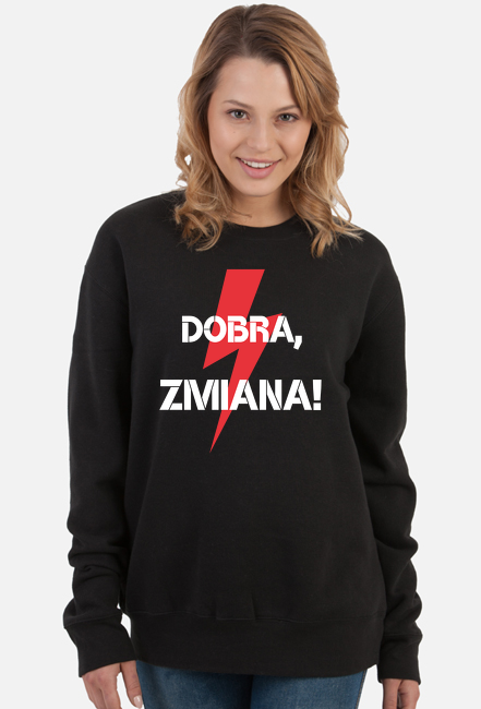 Bluza damska z napisem "Dobra, zmiana!" - piorun czarna