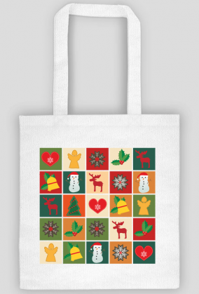 Świąteczna torba z nadrukiem - bałwanek, aniołek, dzwon, renifer