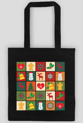 Świąteczna torba z nadrukiem - bałwanek, aniołek, dzwon, renifer