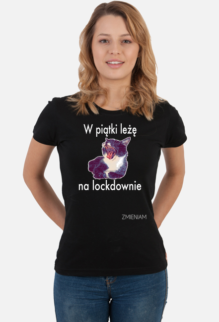 Koszulka damska „W piątki leżę na lockdownie” - czarna