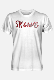 Biały T-shirt SK GANG czerwony z efektem wybarwienia