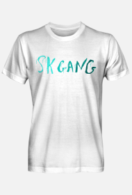 Biały T-shirt SK GANG niebieski z efektem wybarwienia