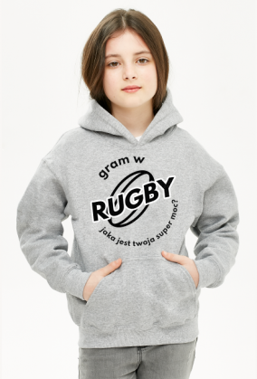 Bluza z kapturem Gram w rugby v1 szara/czerwona/niebieska dziewczynka