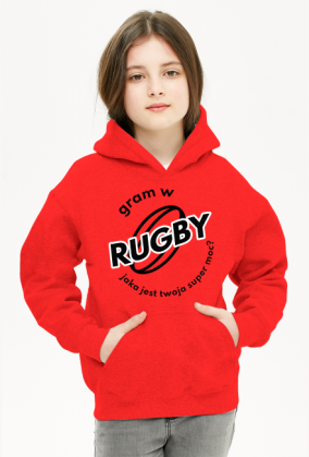 Bluza z kapturem Gram w rugby v1 szara/czerwona/niebieska dziewczynka