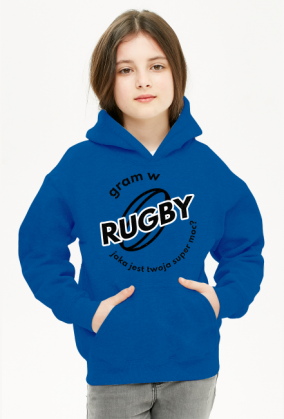 Bluza z kapturem Gram w rugby v1 szara/czerwona/niebieska dziewczynka