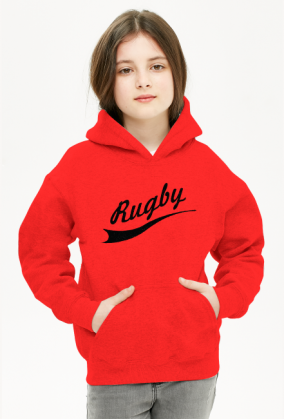 Bluza z kapturem Rugby v2 szara/czerwona/niebieska dziewczynka