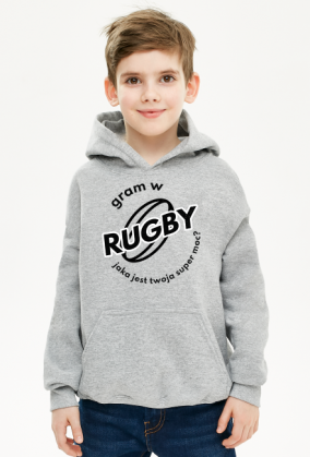 Bluza z kapturem Gram w rugby v1 szara/czerwona/niebieska chłopiec