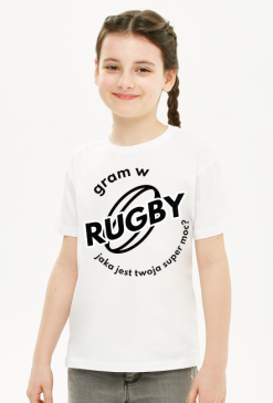 Koszulka Gram w rugby v1 biała/zielona/czerwona dziewczynka