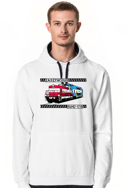 "Zaszynobus" SU42 - bluza męska z kapturem biała