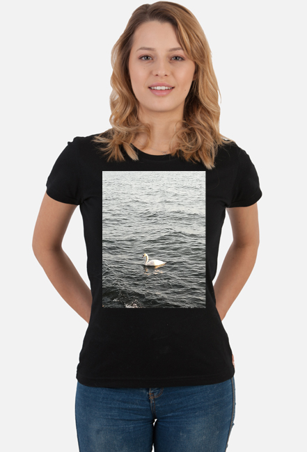 T-shirt damski z nadrukiem łabędzia