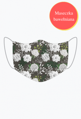 szara maseczka w białe róże
