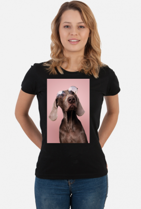 PINK - Wyżeł Weimarski - koszulka damska z psem
