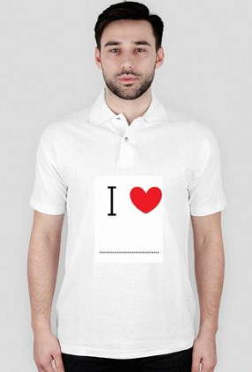 T-shirt z kołnieżykiem I LOVE ...  (biała)
