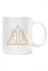 Kubek mądrości z motylem ostrzegawczym