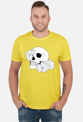 SkullGirl – Czaszka i trzy kwiaty (czarno-białe)