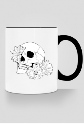SkullGirl – Czaszka i trzy kwiaty (czarno-białe)