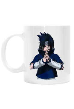 Biały kubek z postacią Sasuke Uchiha