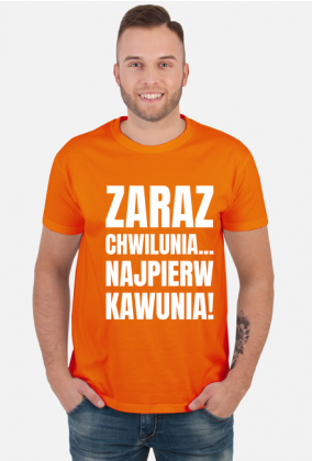 Koszulka męska ciemna z napisem -Zaraz Chwilunia Najpierw Kawunia!