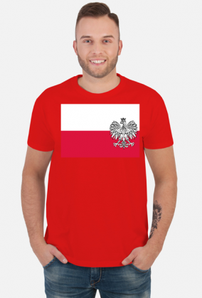 Koszulka T-Shirt z nadrukiem patriotyczna bialo-czerwona flaga Orzel bialy