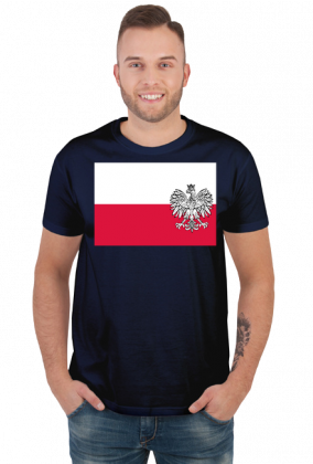 Koszulka T-Shirt z nadrukiem patriotyczna bialo-czerwona flaga Orzel bialy