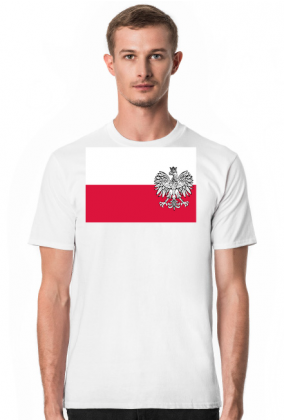 Koszulka T-Shirt z nadrukiem patriotyczna bialo-czerwona flaga Orzel bialy