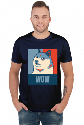 Pieseł, doge, dogecoin koszulka męska wow dla fanów psów i memów.
