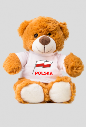 Pluszowy mis w patriotycznej koszulce zabawka bialo-czerwona flaga Polska