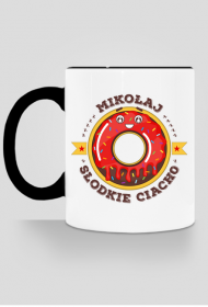 Mikołaj Słodkie Ciacho - Kubek biało-kolorowy z imieniem