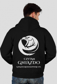 Czarna męska bluza z kapturem "Czytam Gniazdo"