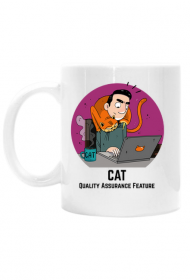 Biały kubek klasyczny "CAT Quality Assurance Feature"