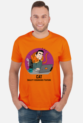 Pomarańczowy t-shirt/koszulka "CAT Quality Assurance Feature"