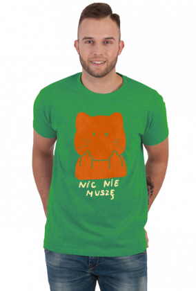 śmieszna kokszulka z kotem, koszulka z nadrukiem, nic nie muszę, koszulka męska, kot, środkowy palec