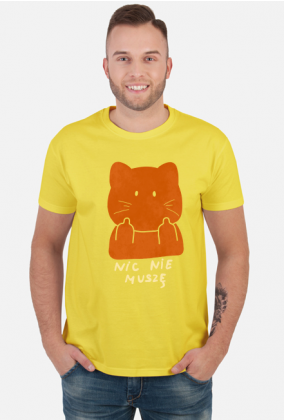 śmieszna kokszulka z kotem, koszulka z nadrukiem, nic nie muszę, koszulka męska, kot, środkowy palec
