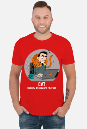 Czerwony t-shirt/koszulka "CAT Quality Assurance Feature"
