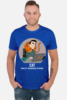 Niebieski t-shirt/koszulka "CAT Quality Assurance Feature"