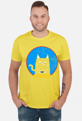 śmieszna koszulka z kotem, koszulka dla gracza, koszulka z nadrukiem, kolorowa koszulka, koszulka męska