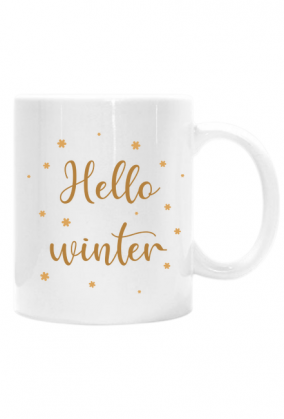 Hello Winter - witaj zimo -  kubek z złotym napisem