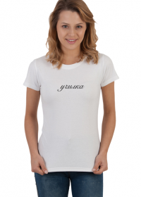 koszulka z rosyjskim napisem "училка", damska, biała