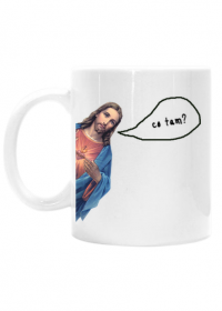 śmieszny kubek z Jezusem