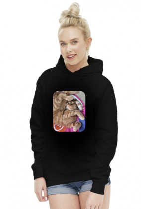 Bluza damska z kapturem ze zdjęciem kota