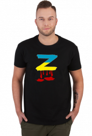 T-shirt męski z krwawiącą literą "Z" w kolorach flagi Ukrainy - przeróbka rosyjskiego symbolu poparcia dla wojny w Ukrainie (czarny)