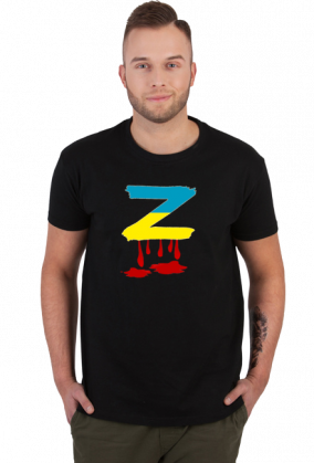 T-shirt męski z krwawiącą literą "Z" w kolorach flagi Ukrainy - przeróbka rosyjskiego symbolu poparcia dla wojny w Ukrainie (czarny)