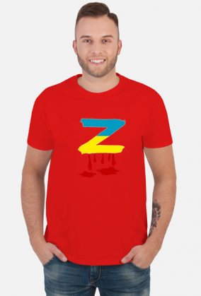 T-shirt męski z krwawiącą literą "Z" w kolorach flagi Ukrainy - przeróbka rosyjskiego symbolu poparcia dla wojny w Ukrainie (czarny)