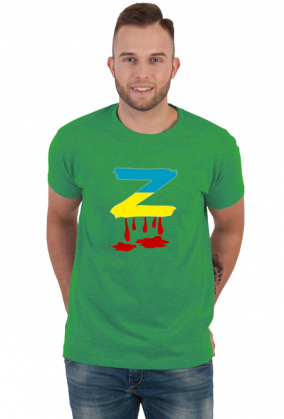 T-shirt męski z krwawiącą literą "Z" w kolorach flagi Ukrainy - przeróbka rosyjskiego symbolu poparcia dla wojny w Ukrainie (czarny)