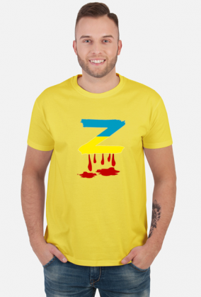 T-shirt męski z krwawiącą literą "Z" w kolorach flagi Ukrainy - przeróbka rosyjskiego symbolu poparcia dla wojny w Ukrainie (czarny)